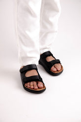 Country Maddox Black Leather Slippers: Timeless Comfort and Style